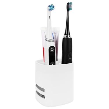 Imagem de Linkidea Suporte elétrico de escova de dentes para banheiro, organizador de plástico para pasta de dente, suporte de bancada de 3 compartimentos compatível com a série Oral-B iO, Philips Sonicare