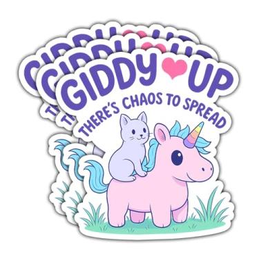 Imagem de Adesivo Giddy Up There's Chaos to Spread (3 peças) – Decalque de vinil com citação engraçada de unicórnio fofo de 7,6 cm à prova d'água para laptop, diário, garrafa de água, caderno, crianças e
