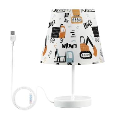Imagem de Joisal Caminhões de desenho animado luz noturna regulável, lâmpadas de leitura para cama com abajur lâmpada de cabeceira