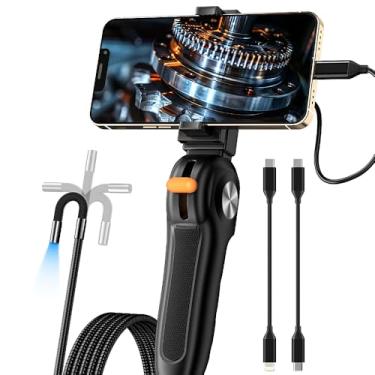 Imagem de Zealtron Boroscópio articulado bidirecional com luz de 8 LEDs, endoscópio industrial com câmera impermeável HD de 8 mm, compatível com dispositivos iOS e Android, tubo rígido de 1 m e haste ergonômica
