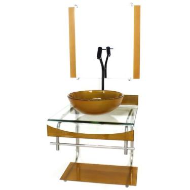 Imagem de Gabinete de vidro 40cm para banheiro curvado duplo inox cuba redonda d