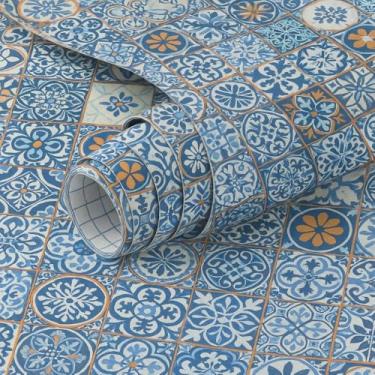 Imagem de Papel de Parede Adesivo Azulejo Português 10 metros = 2 Rolos de 5m X 45cm Autocolante Cozinha Banheiro