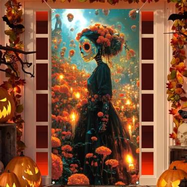 Imagem de Pudodo Día De Los Muertos Capa de Porta Caveira de Açúcar Decoração Dia dos Mortos Festa Mexicana Faixa de Porta da Frente Fotografia Decoração de Varanda