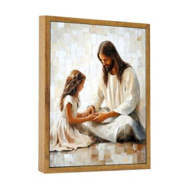 Imagem de ARTZIO Arte de parede Jesus e menina rezando com moldura, decoração bíblica branca, estética de sala cristã de igreja, quarto de casa, sala de estar, cuadros decorativos, 20 x 25 cm, pronto para