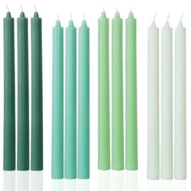 Imagem de LPUSA Castiçais verdes afunilados de 26,7 cm, velas afuniladas sem gotejamento, ideais como velas de jantar sem fumaça e sem cheiro de longa queima, conjunto de 12