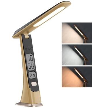 Imagem de Morwealth Luminária De Mesa Led Sem Fio Recarregável, Regulável Com Bateria, Relógio Digital, Lcd, Data, Brilho Contínuo, Luzes Portáteis Dobráveis Para Casa, Leitura, Escritório (Marrom)