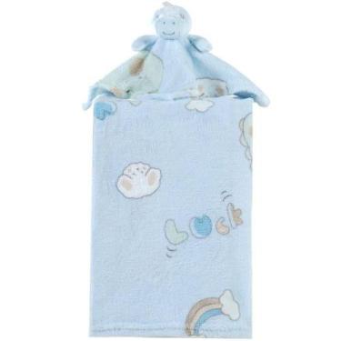 Imagem de Manta Com Naninha Flannel Estampada Para Bebê 75x100 Azul Dino - BENE 
