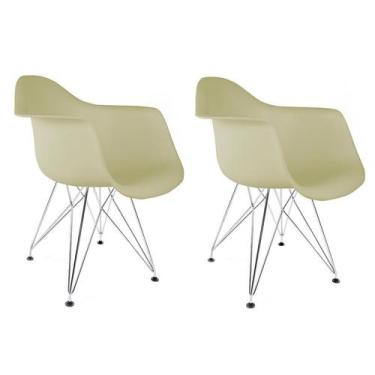 Imagem de Conjunto com 2 Cadeiras Eiffel Cromado e Bege - Mobly