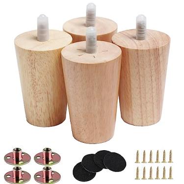 Imagem de Txcucc Conjunto de 4 pernas redondas de madeira maciça de 4 poltronas modernas de meados do século para sofá-cama cadeira de café mesa pés retos pernas com parafusos e parafusos e almofadas de borracha pré-perfurados
