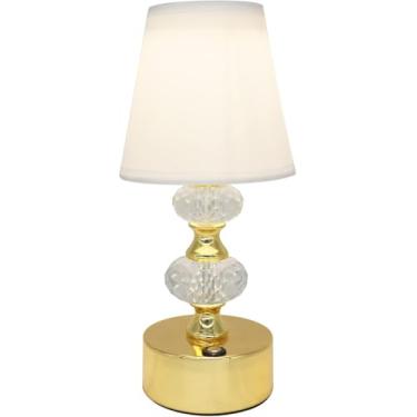 Imagem de Lâmpada De Cabeceira De Cristal Sem Fio 3w 3000k-6000k Touch Dimmable Led Lâmpada De Mesa 2000 Mah Bateria Usb Recarregável Nightstd Lamp Com Abajur De Tecido Branco