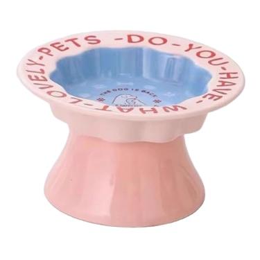 Imagem de Ioensy Tigela elevada para gatos, tigela de comida para gatos, bebedouro e alimentador, boca rasa, prato de comida, alimentador para animais de estimação, Rosa