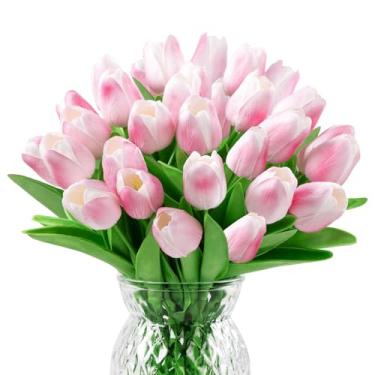 Imagem de U'Artlines 30 peças de tulipas falsas flores artificiais com hastes buquê de tulipas falsas flor de toque real para casamento, casa, cozinha, primavera, Páscoa, dia das mães, decoração de arranjo