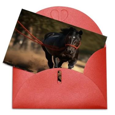 Imagem de Dwrepo Um cavalo com corda de chumbo vermelho cartão de felicitações com envelopes, cartão de agradecimento, cartão de feliz aniversário, cartões em branco, cartão de parabéns para aniversário