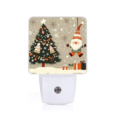 Imagem de EMXION Luz Noturna De Árvore Natal, Flocos Neve Papai Noel, Lâmpada Led, Adequada Para Quartos, Cozinhas, Banheiros, Etc. Sensor Automático Do Anoitecer Ao Amanhecer, Economia Energia