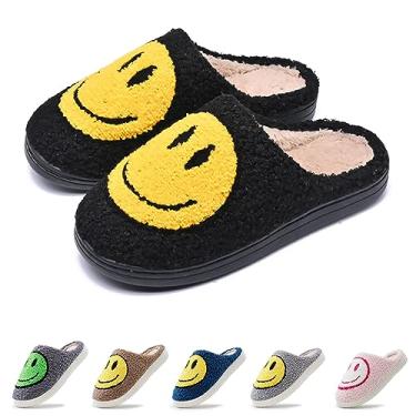 Imagem de Smiley Pantufa de espuma viscoelástica, estilo casal, masculina e feminina, macia, confortável, quente, sem cadarço, sapato casual, Preto, 6.5-7.5 Women/6-7 Men