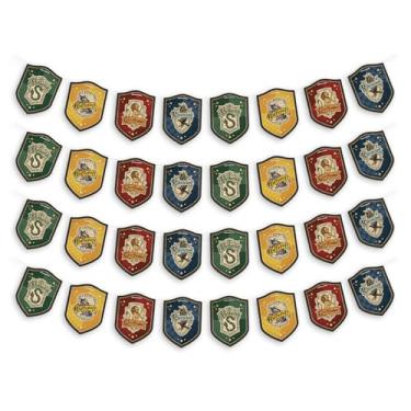 Imagem de ConQuest Journals Harry Potter Hogwarts House Pride Hanging Cardstock Banner Set, 4 cordas de 8 cartões (32 peças), faixas de 15 x 11 cm, cordas de nylon transparente de 79 polegadas, decorações de