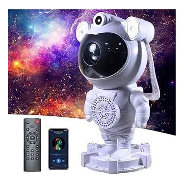 Imagem de Projetor Astronauta Com Som Bluetooth Robô Luminária De Estrelas Nebulosas Galaxias Lua Luz Noturna para Quarto Controle Remoto Função Temporizador (Galáxias e Estrelas)