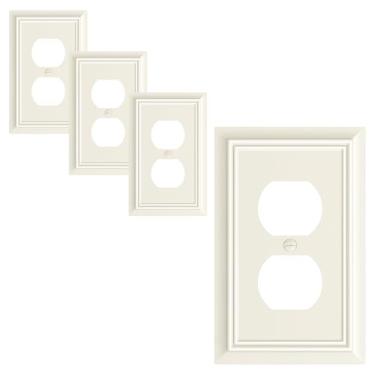 Imagem de Pacote com 4 placas de cobertura de tomada duplex, placas decorativas de interruptor de amêndoa leve e tampas de tomada, placas de parede de fibra de bambu natural para tomadas elétricas, 1 capa de