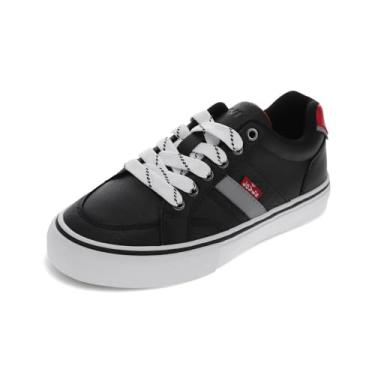 Imagem de Levi's Tênis infantil Avery de couro sintético casual com cadarço, Preto/cinza, 16