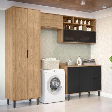 Imagem de Lavanderia Completa Cloe 6 Portas 3 Gavetas 100% Mdf Freijó/Nero - Pnr