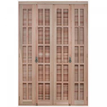 Imagem de Porta Janela com Veneziana Pantográfica e Caixilhos para Vidros 213x140cm Rondosul Natural