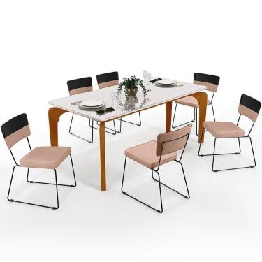 Imagem de Mesa De Jantar Capri 160 Off White 6 Cadeiras Preto Rosê