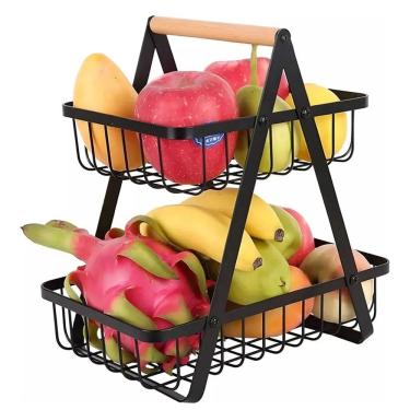 Imagem de Fruteira Cesto Organizador Duplo Aramado Fruta Legumes Utensilios Mesa Cozinha Bancada Escritorio Moderno Multiuso