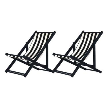 Imagem de Kit 2 Espreguiçadeiras Preguiçosa Dobrável sem Braço Black em Madeira Maciça com Tecido