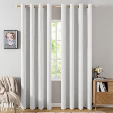 Imagem de MIULEE Cortinas texturizadas de linho de 224 cm para quarto, 100% blecaute, isolamento térmico, com ilhós brancos mesclados, cortinas para escurecimento de quarto, decoração de luxo para sala de estar
