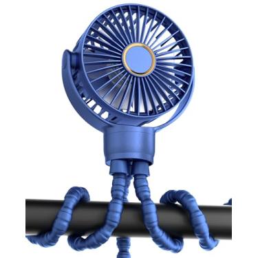 Imagem de buywoo Mini ventilador de carrinho portátil, pequeno refrigerador pessoal recarregável com rotação de 360°, 3 velocidades, acessórios para carrinho de bebê alimentados por bateria, essenciais para