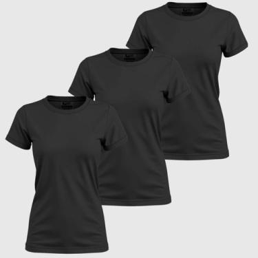 Imagem de Kit 3 Blusinhas Femininas Camiseta Basica 100% Algodão Gola Redonda Fa