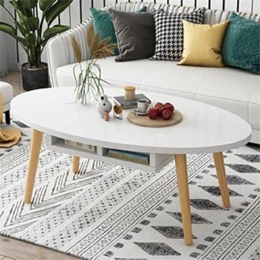 Imagem de Mesa De Centro Oval, Mesa Baixa De Madeira De Apartamento Nórdico, Mesa De Centro Criativa Com Gavetas Abertas, Móveis De Design Simples, Mesa De Chá, Mesa Lateral De, White, 100×50×43cm