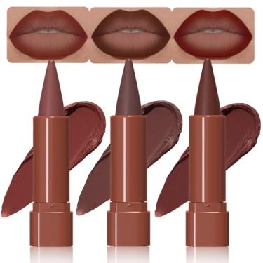 Imagem de BINGBRUSH Conjunto de batom e delineador labial fosco gradiente 2 em 1, 3 peças de giz de cera labial à prova d'água de longa duração para mulheres, contorno impecável, lápis de cor labial ombré leve