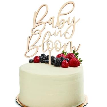 Imagem de Baby in Bloom Topper de bolo de madeira para chá de bebê para anúncio de gravidez revelação de gênero/Wecome Baby Party Supplies
