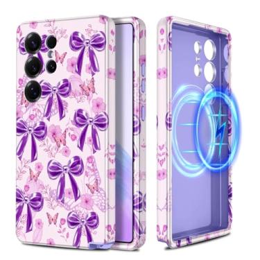 Imagem de Casetego Capa para Galaxy S25 Ultra, compatível com MagSafe,[Teste de queda de grau militar] Capa feminina fina à prova de choque robusta mármore para Samsung Galaxy S25 Ultra 6,9 polegadas, laço roxo