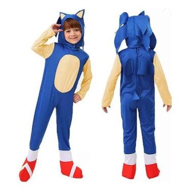 Imagem de Macacão Fantasia Sonic Azul Completa Deluxe Com Luvas Touca - Baby Plu