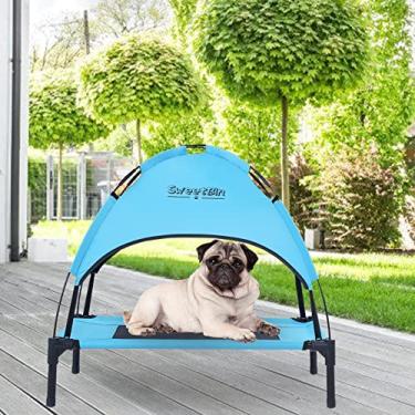 Imagem de SweetBin Berço elevado para cães P/M/G ao ar livre com dossel e sombra lateral para acampar cães pequenos e médios (bolsa de transporte), cama elevada portátil para cães com refrigeração e lateral