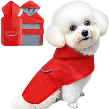 Imagem de BECNBEAU Capa de chuva para cães impermeável roupas para animais de estimação jaqueta de chuva poncho roupa de chuva com capuz camada dupla forro quente trela orifício ajustável cães pequenos médios,