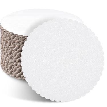 Imagem de Lallisa 50 peças de tábuas de bolo prateadas recortadas base circular à prova de gordura base descartável de papelão para assar sobremesa pizza festa de aniversário (20 cm)