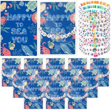 Imagem de Zeyune 20 Sets Ocean Bracelets Back to School Gifts Bulk Adjustable Bracelets with Happy to Sea You Welcome Back Cards Under the Sea Party Favors for Students