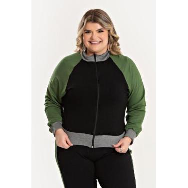 Imagem de Jaqueta Feminina Plus Size Molecotton com Mangas Verdes e Detalhes Cin