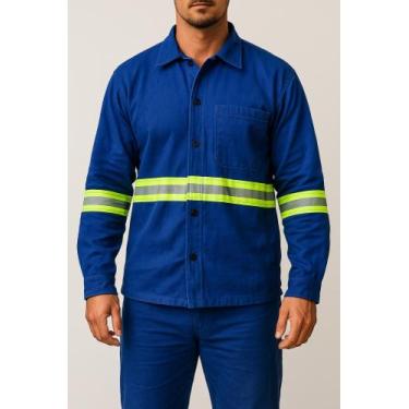 Imagem de Camisa Brim Profissional Refletiva Manga Longa Botão - Fiber Race, Azu