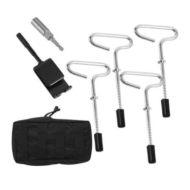 Imagem de Fenteer 4 peças de âncoras para barraca de pesca no gelo, estacas para montar abrigo, reutilizáveis, 8 polegadas com adaptador de broca, âncoras de barraca de, com Conversor de Bits