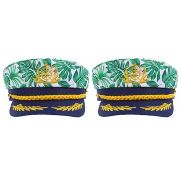 Imagem de Erying Chapéu de capitão de marinheiro tropical chapéu de iate de flores chapéu de festa de barco acessório para cabeça para mulheres e homens, 2 peças, verde, tamanho �nico