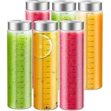 Imagem de CWHHRN Garrafas de vidro de 740 ml, pacote com 6 garrafas de vidro com tampas, sem BPA, vidro borossilicato, tampas à prova de vazamento para sucos, vitaminas, garrafas de água, armazenamento de