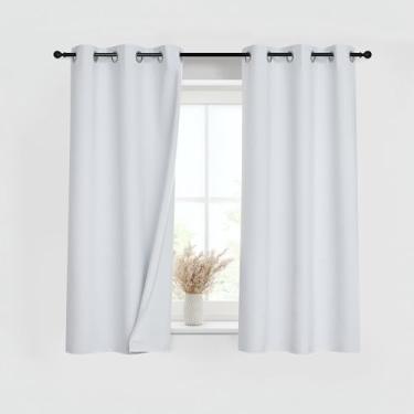 Imagem de PONY DANCE Cortinas curtas brancas 100% blackout para cozinha sobre a pia 91,4 cm de comprimento, conjunto de 2 painéis, cortinas pretas para janelas pequenas para banheiro, cortinas de café com