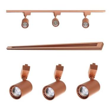 Imagem de Kit Trilho Eletrificado De 1Mt + 3 Spots Led 7W Quente Cobre