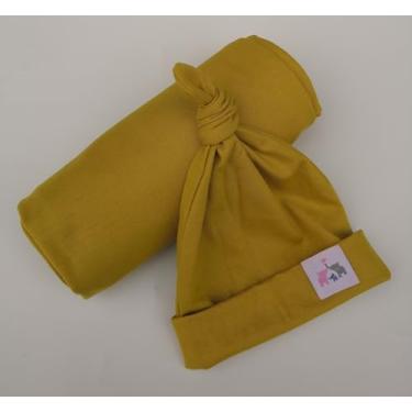 Imagem de valsonix Conjunto de cobertor e chapéu para recém-nascido, amarelo mostarda (mostarda)