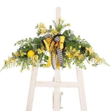 Imagem de Estilo floral de 61 cm com limão, placa decorativa de boas-vindas de casamento com laço grande para decoração de casa, placa de boas-vindas
