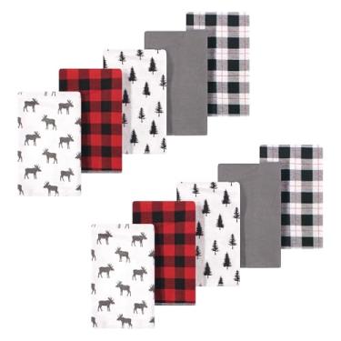 Imagem de Luvable Friends Hudson Baby Flanela Burp Panos, pacote com 10, Alce xadrez búfalo, 12.5x15 inches